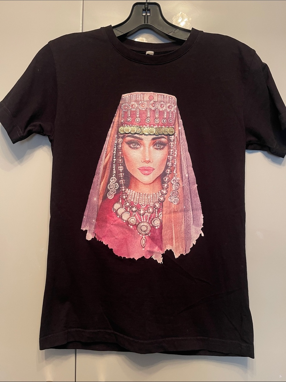 Black Graphic Tee with Pink jeweled Princess Portrait